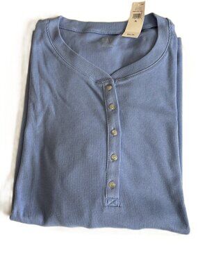 Womens GAP Ribbed Knit Long Sleeve Henley Tee XL